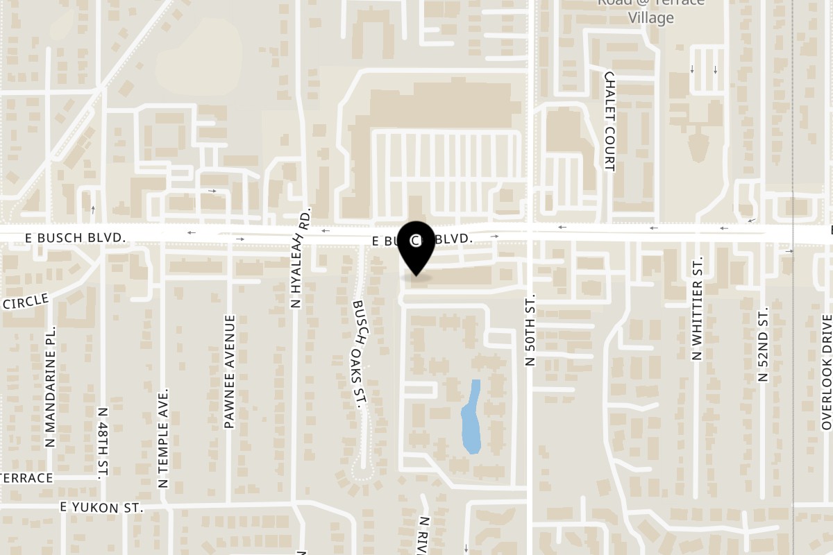 Map showing the location of The Fry'n Wok on 4941 E Busch Blvd #120 in Tampa